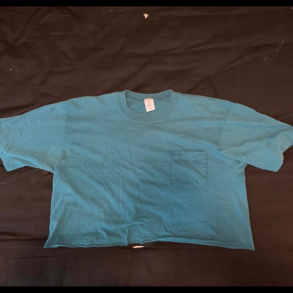 Teal striped cropped T-shirt